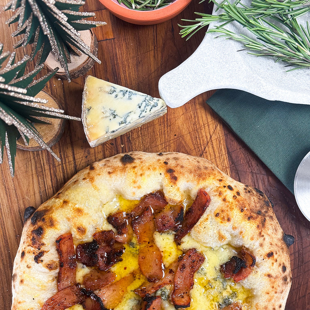 Chipotle Candied Bacon and Smoked Blue Cheese Pizza
