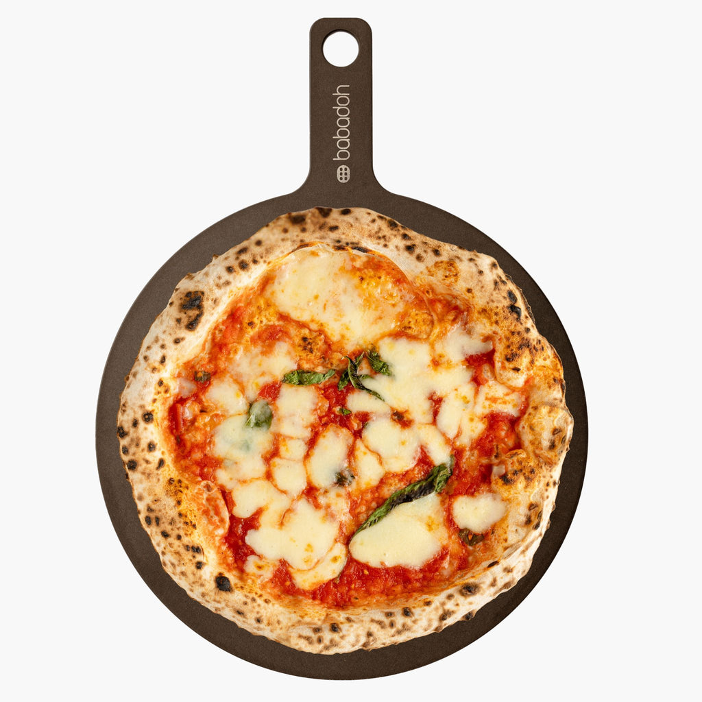 Pizza serving board with delicious pizza